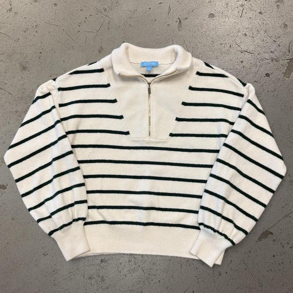 Womens Striped Quarter Zip Sweater SZ S